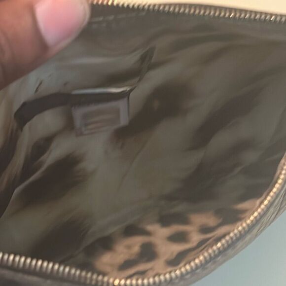 Roberto Cavalli Zip Top Pouch Bag Brown Leather Small Minimalist - Picture 3 of 14